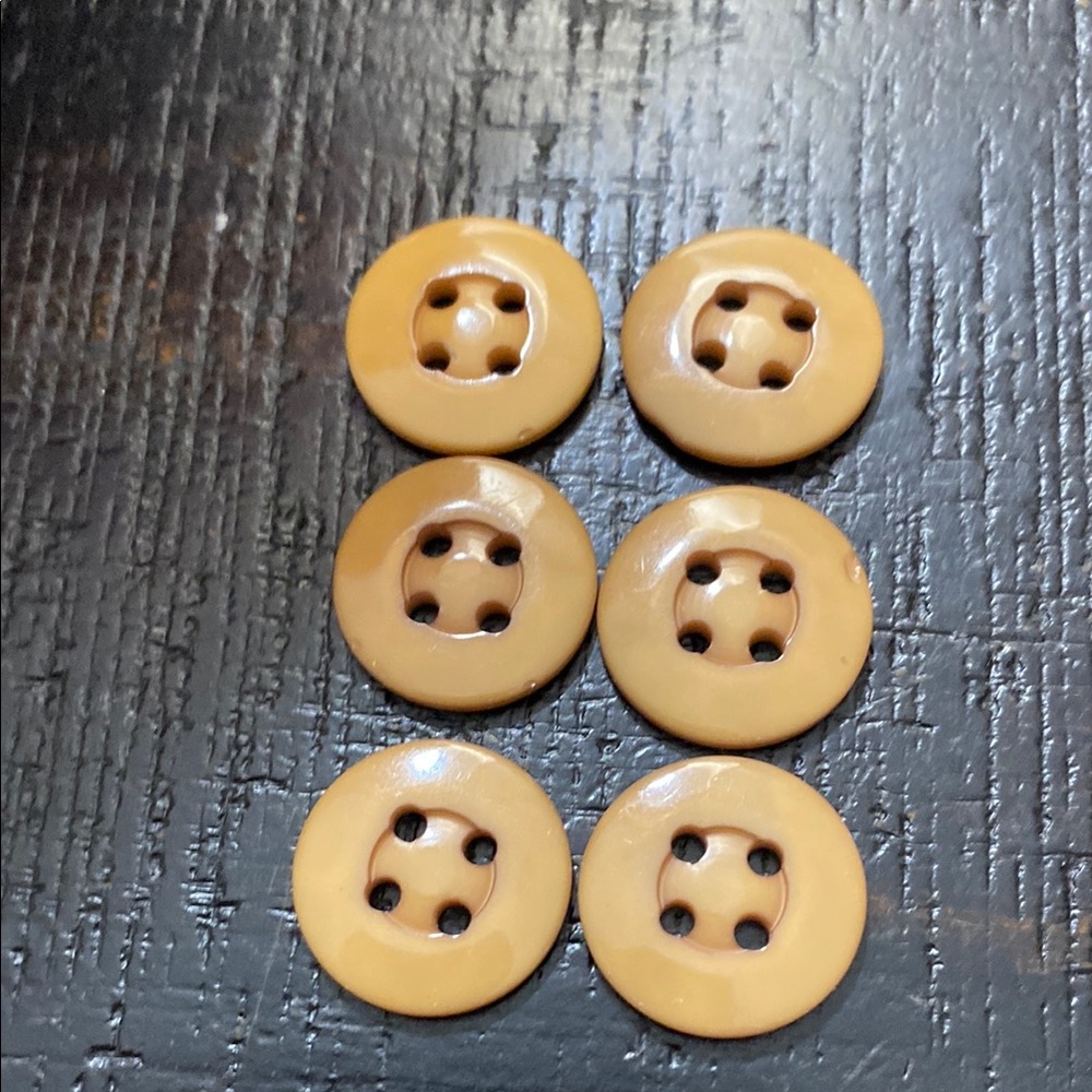 Set of 6 Round Butterscotch Four-Hole Buttons!